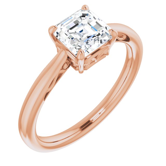 10K Rose Gold Customizable Asscher Cut Solitaire with 'Incomplete' Decorations