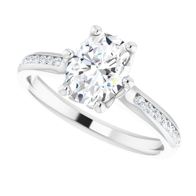 Cubic Zirconia Engagement Ring- The Alyssa Love (Customizable 6-prong Oval Cut Design with Round Channel Accents)
