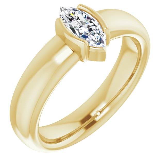 10K Yellow Gold Customizable Bezel-set Marquise Cut Solitaire with Thick Band