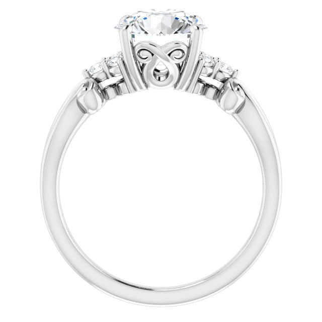 Cubic Zirconia Engagement Ring- The Adele (Customizable 7-stone Round Cut Design with Tri-Cluster Accents and Teardrop Fleur-de-lis Motif)