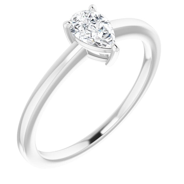 10K White Gold Customizable Bowl-Prongs Pear Cut Solitaire with Thin Band