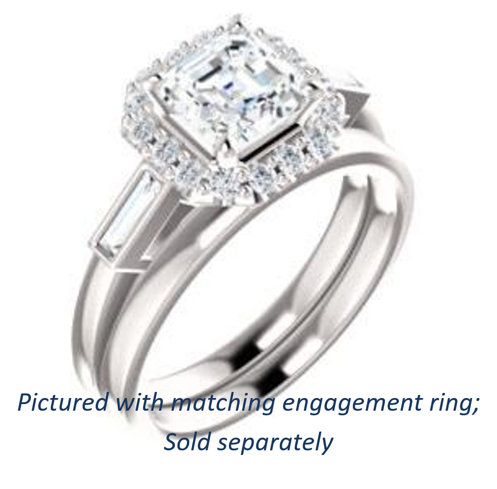 Cubic Zirconia Engagement Ring- The Azariah (Customizable Cathedral Asscher Cut Design with Halo and Straight Baguettes)