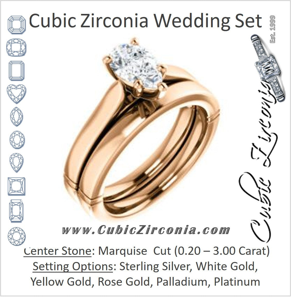 CZ Wedding Set, featuring The Kaela engagement ring (Customizable Pear Cut Solitaire with Stackable Band)