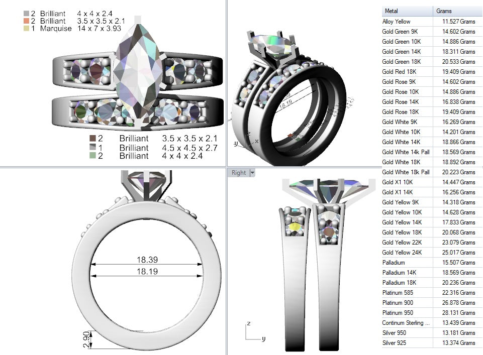 CZ Wedding Set, Style 12-95 feat The Jenny Mae Engagement Ring (Marquise Cut with Round Channel Setting)