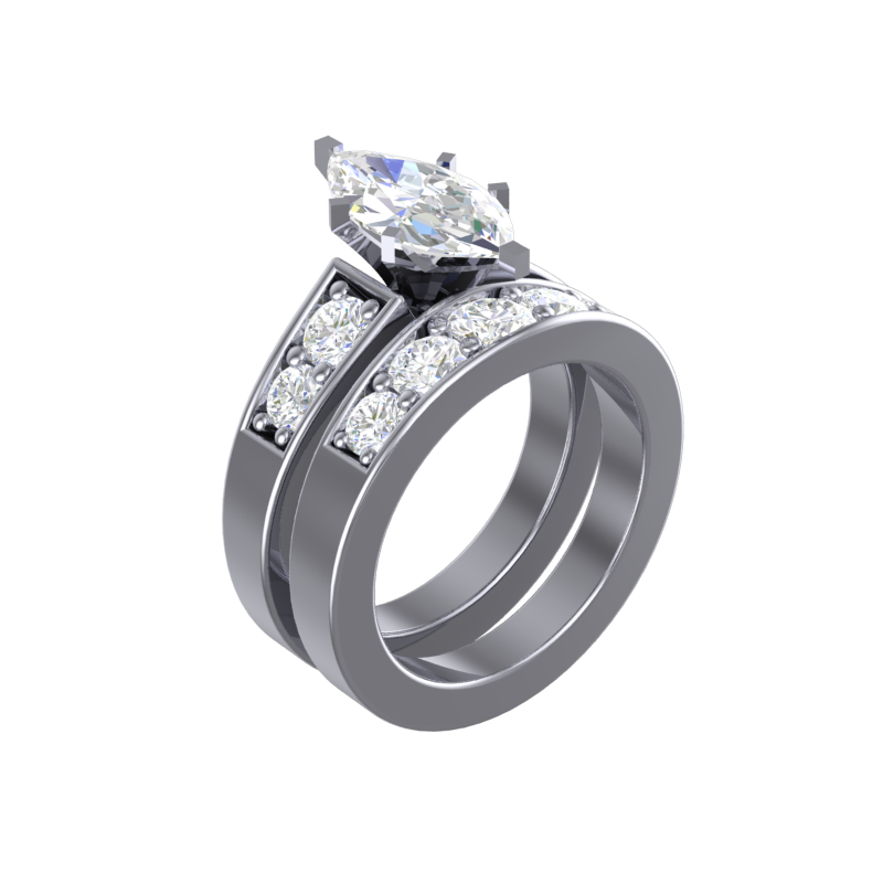 CZ Wedding Set, *Clearance* Style 12-95 feat The Jenny Mae Engagement Ring (0.75 Carat Marquise Cut with Round Channel Setting in 10K White Gold)