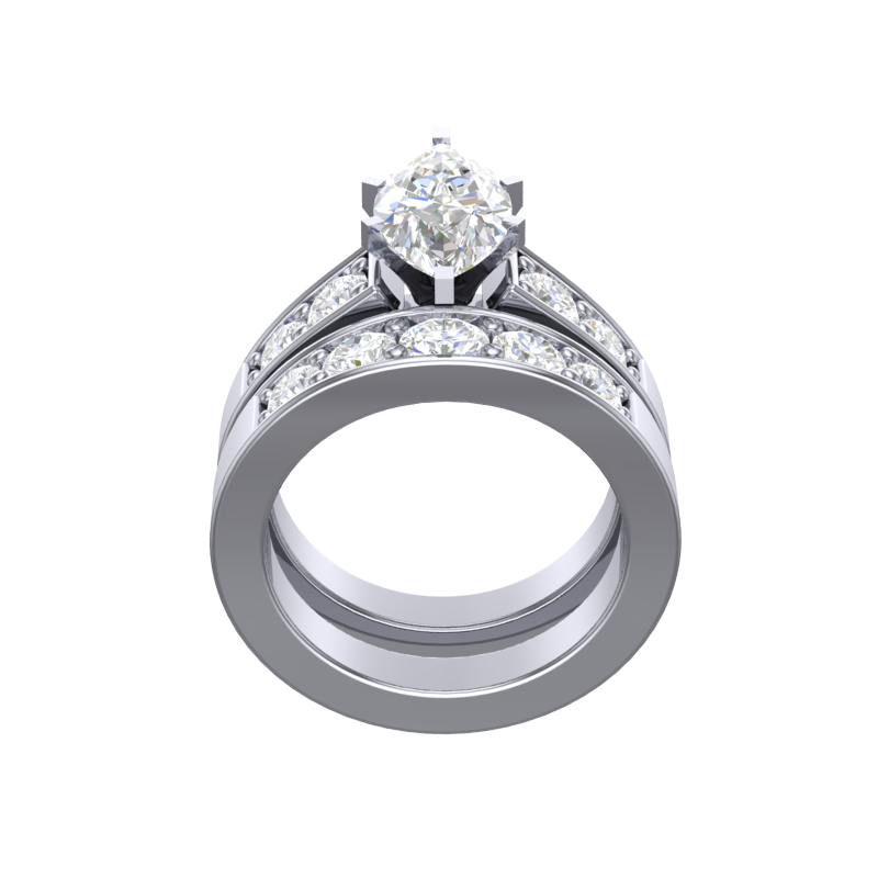 CZ Wedding Set, *Clearance* Style 12-95 feat The Jenny Mae Engagement Ring (0.75 Carat Marquise Cut with Round Channel Setting in 10K White Gold)