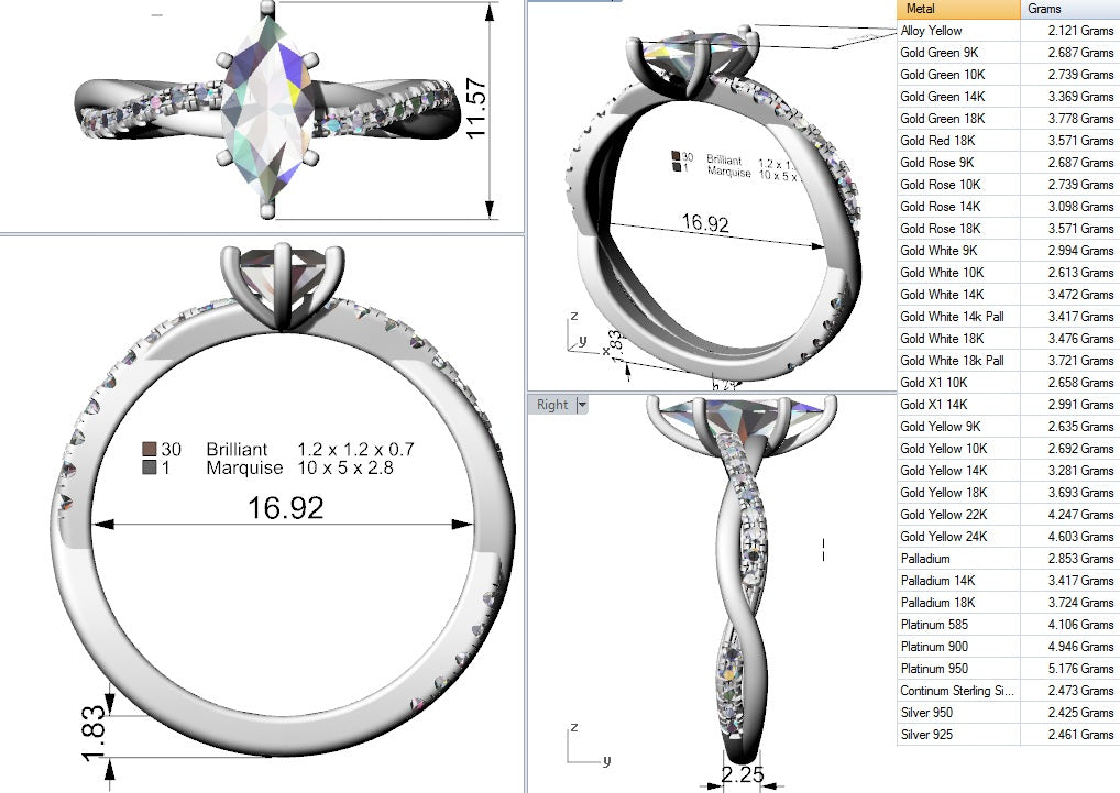 Cubic Zirconia Engagement Ring- The XYZ (Marquise Cut Center and Bypass Twisted Pavé Band)
