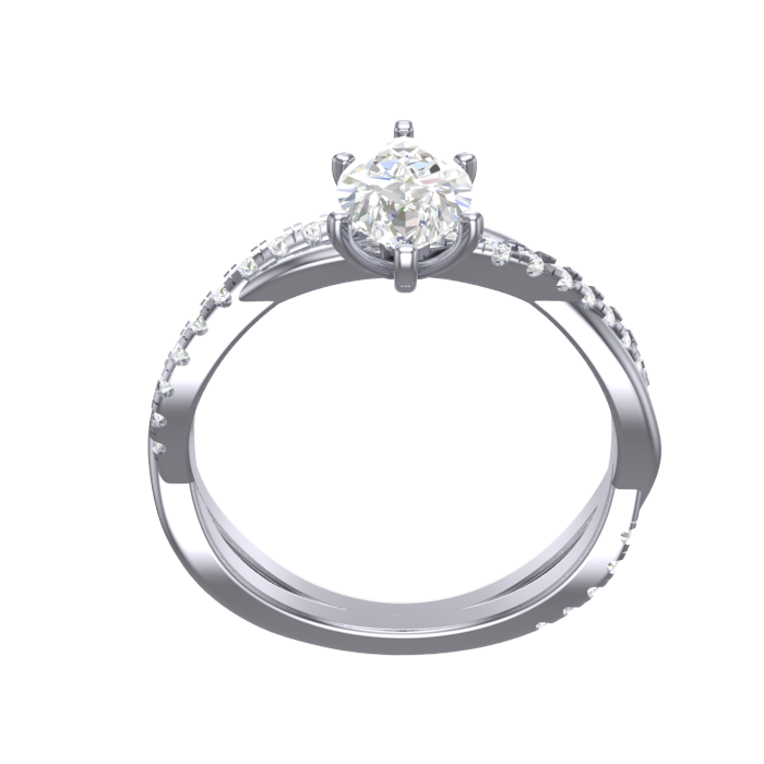 Cubic Zirconia Engagement Ring- The XYZ (Marquise Cut Center and Bypass Twisted Pavé Band)