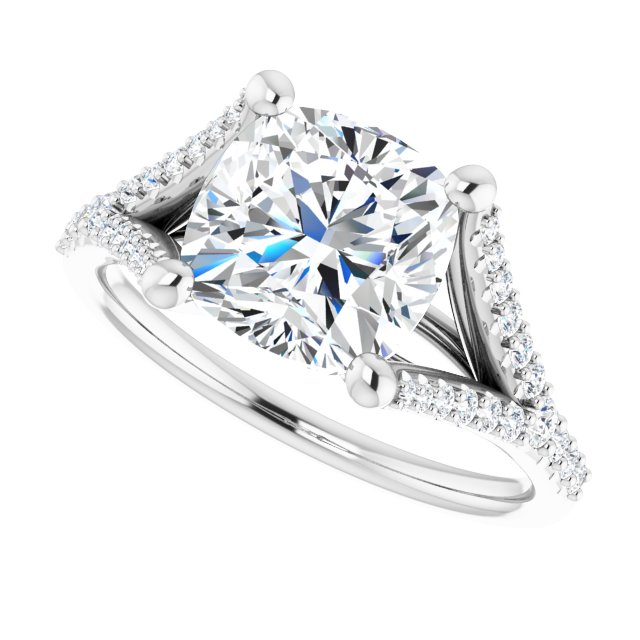 Cubic Zirconia Engagement Ring- The Mailynne (Customizable Cushion Cut Style with Split-Pavé Band)