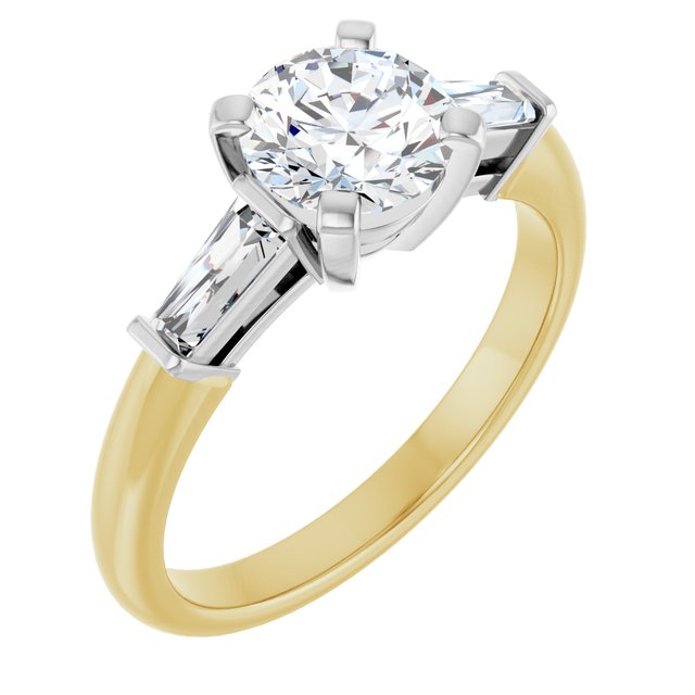 Cubic Zirconia Engagement Ring- The Maeve (Customizable 3-stone with Dual Baguettes)