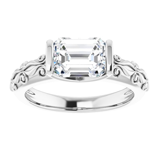 Cubic Zirconia Engagement Ring- *Clearance* The Cora (2.50 Carat Bar-set Emerald Cut Setting featuring Organic Band in Sterling Silver)