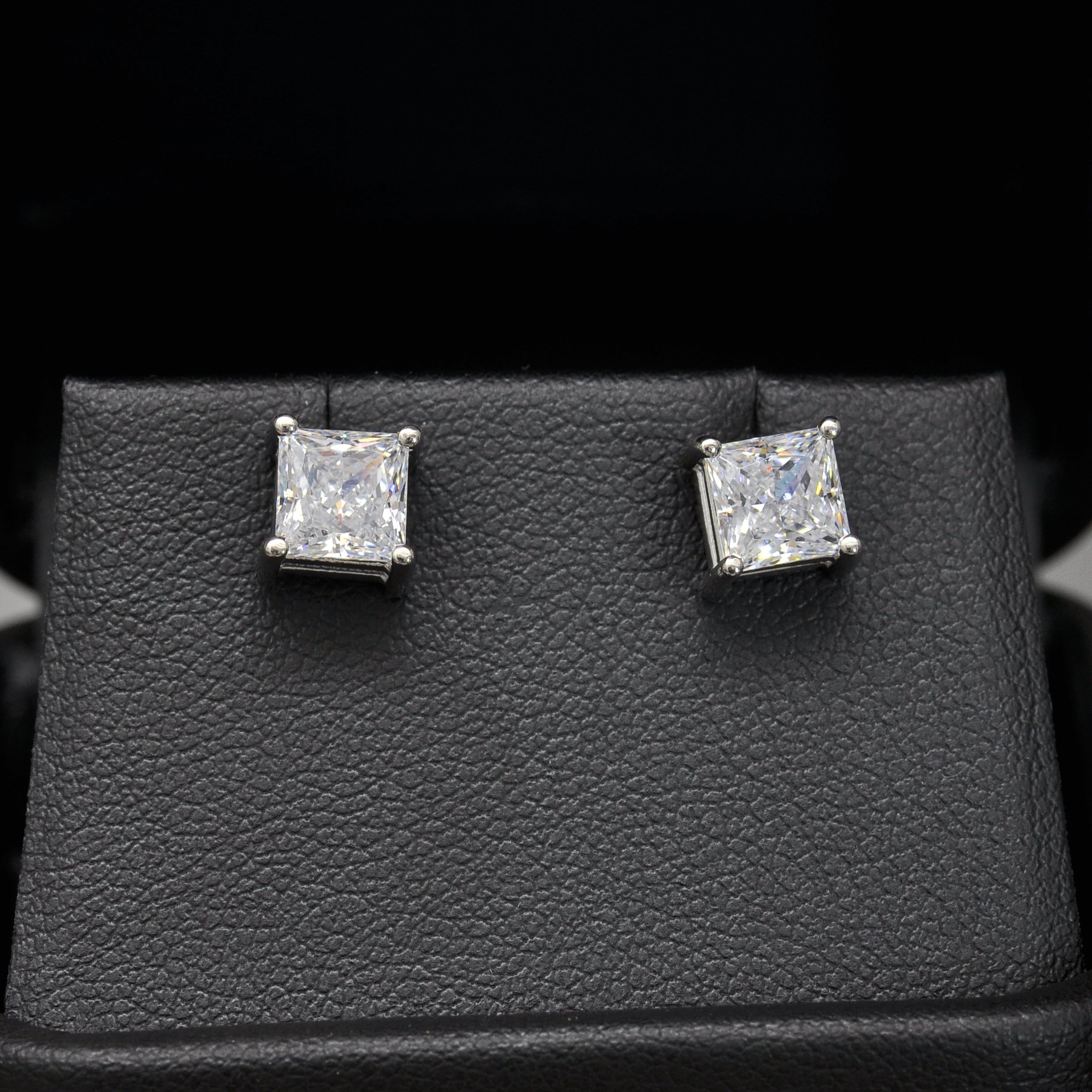 Cubic Zirconia Earrings- *Clearance* 1.5 Carat TGW 4 Prong Princess CZ Stud Earring Set in 14K White Gold