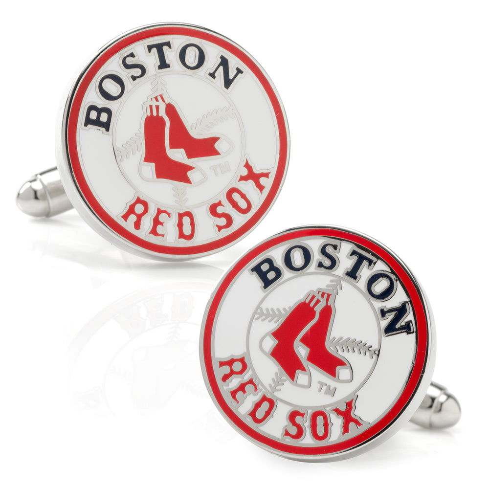 Men’s Cufflinks- Palladium Edition Boston RedSox with Enamel Accents (Officially Licensed)