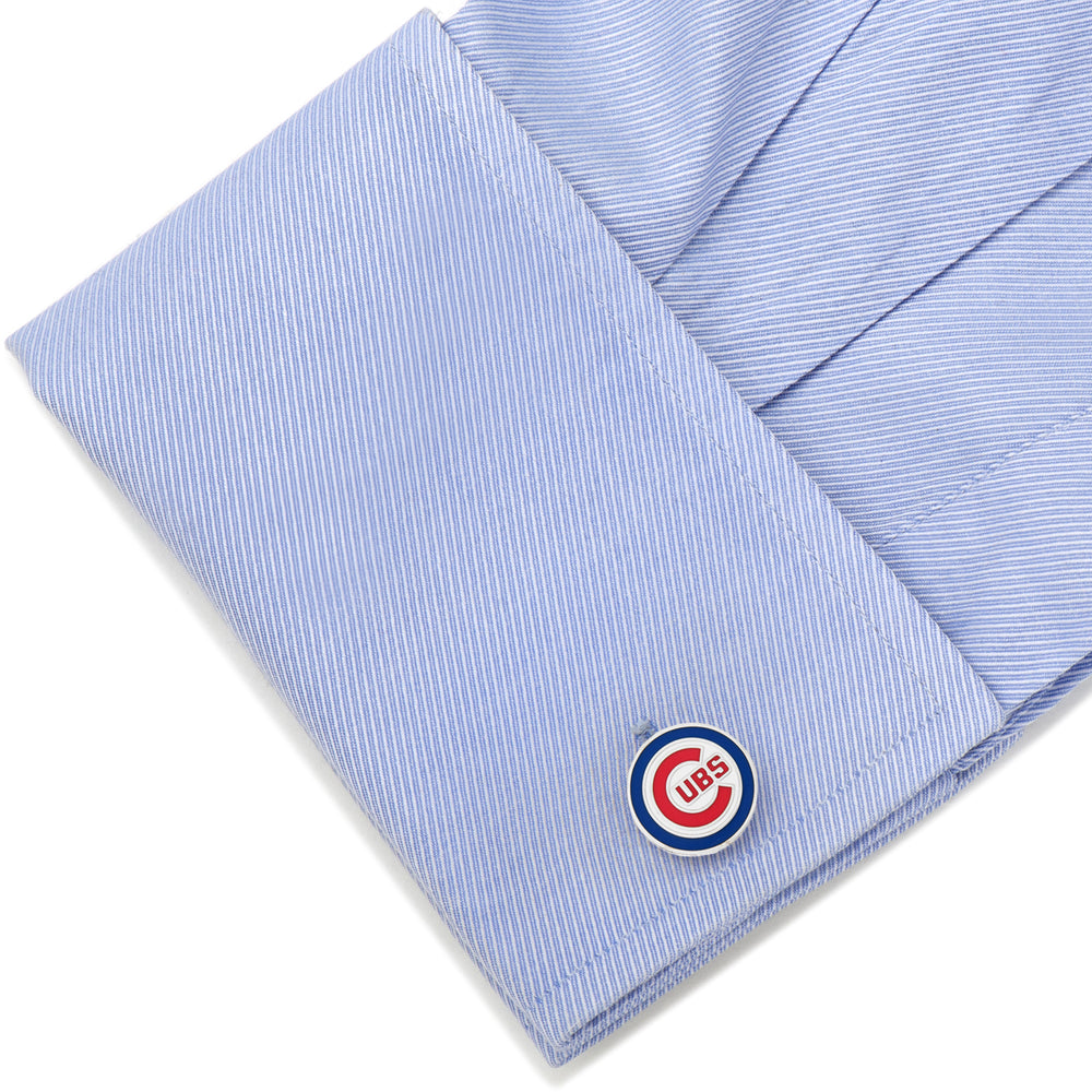 Men’s Cufflinks- Silver Edition Chicago Cubs with Enamel Accents (Officially Licensed)