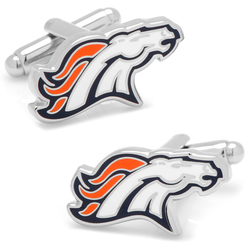 Men’s Cufflinks- Silver Edition Denver Broncos with Enamel Accents (Officially Licensed)