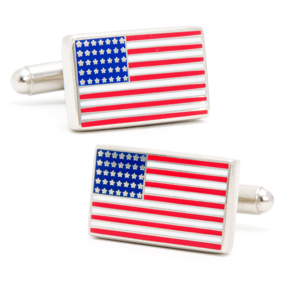 Men’s Cufflinks- Silver Plated American Flag