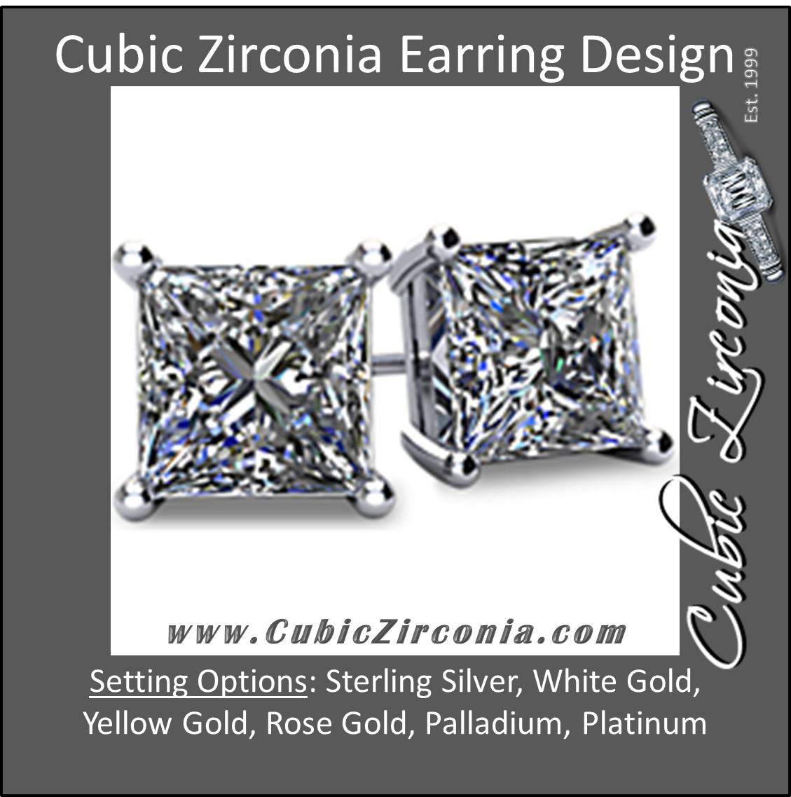 Cubic Zirconia Earrings- Customizable 4 Prong Princess CZ Stud Earring Set