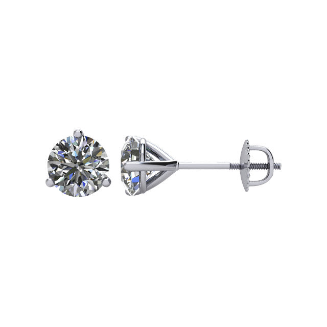 Cubic Zirconia Earrings- (Ships Today) Customizable 3 Prong Round CZ Stud Earring Set With Screw Back