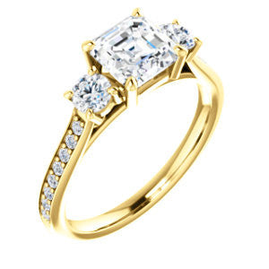 CZ Wedding Set, featuring The Tess engagement ring (Customizable Asscher Cut Trellis-Enhanced Bridge Setting with Semi-Pavé Band)