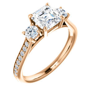 CZ Wedding Set, featuring The Tess engagement ring (Customizable Asscher Cut Trellis-Enhanced Bridge Setting with Semi-Pavé Band)