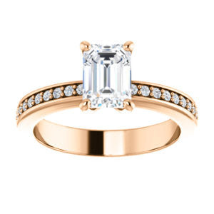 Cubic Zirconia Engagement Ring- The Tesha (Customizable Emerald Cut Design with Pavé Band & Euro Shank)