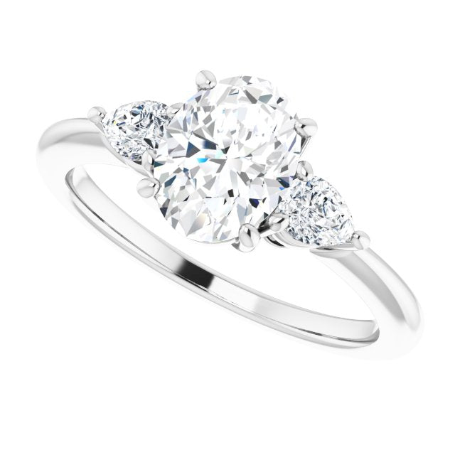 Cubic Zirconia Engagement Ring- The Zhata (Customizable 3-stone Oval Style with Pear Accents)