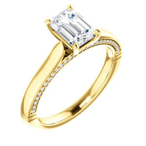 Cubic Zirconia Engagement Ring- The Tonja (Customizable Emerald Cut Semi-Solitaire with Dual Three-sided Pavé Band)