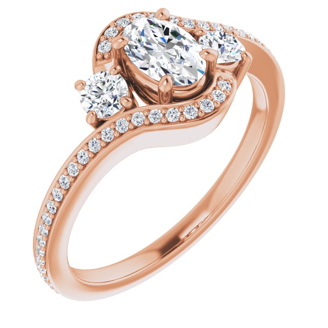 10K Rose Gold Customizable Oval Cut Bypass Design with Semi-Halo and Accented Band