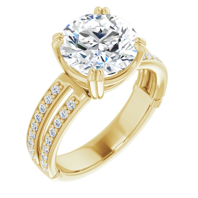 14K Yellow Gold Customizable Round Cut Design featuring Split Band with Accents