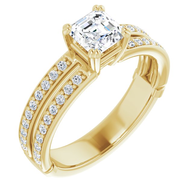 10K Yellow Gold Customizable Asscher Cut Design featuring Split Band with Accents