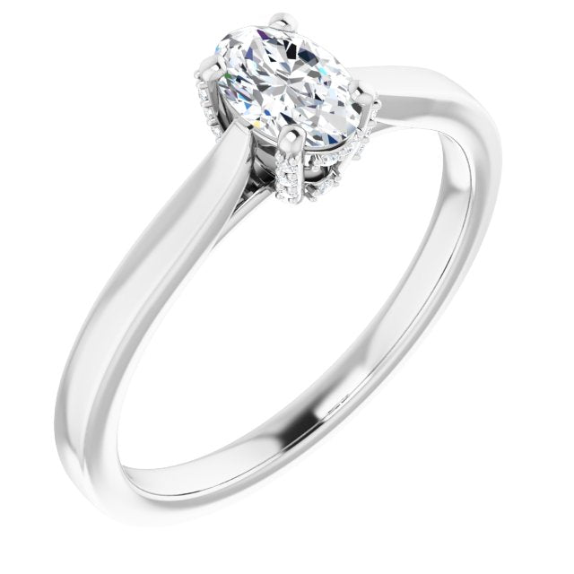 18K White Gold Customizable Cathedral-Raised Oval Cut Style with Prong Accents Enhancement