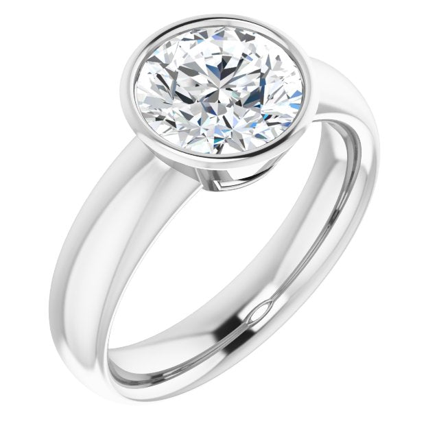 10K White Gold Customizable Bezel-set Round Cut Solitaire with Wide Band