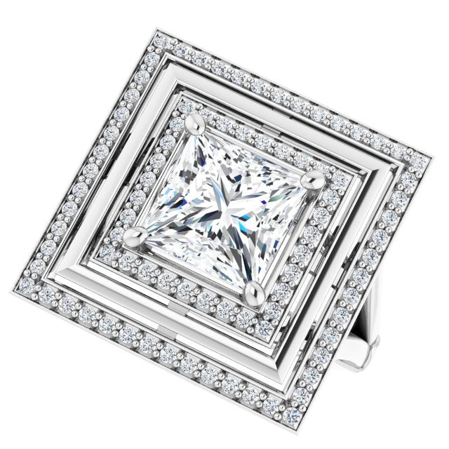 Cubic Zirconia Engagement Ring- The Allie (Customizable Princess/Square Cut Oversized 2x Halo Style with Knuckle Accented Split Band)