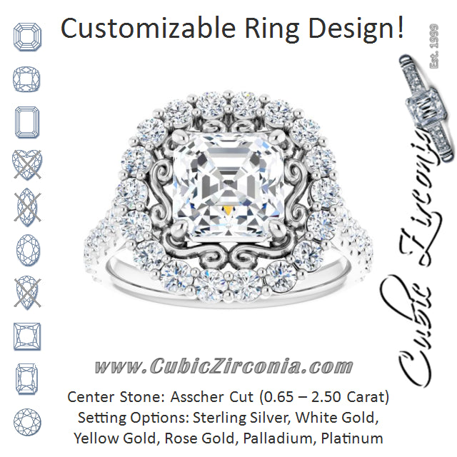 Cubic Zirconia Engagement Ring- The Flora (Customizable Asscher Cut Cathedral Style with Oversized Halo)