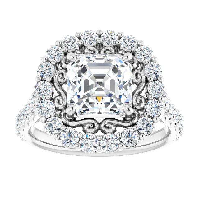 Cubic Zirconia Engagement Ring- The Flora (Customizable Asscher Cut Cathedral Style with Oversized Halo)