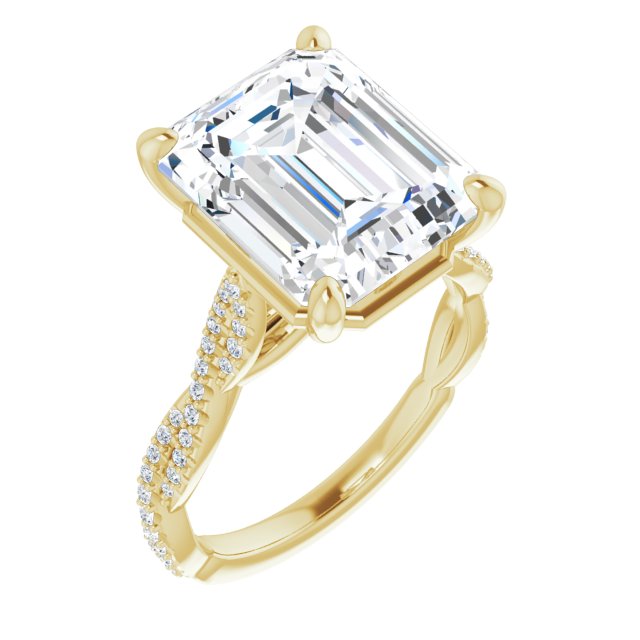 10K Yellow Gold Customizable Emerald/Radiant Cut Style with Thin and Twisted Micropavé Band