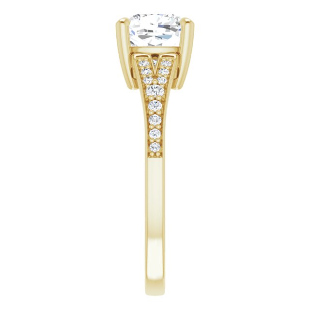 Cubic Zirconia Engagement Ring- The Gaurika (Customizable Cushion Cut Center with Thin Split-Shared Prong Band)