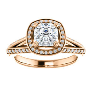 Cubic Zirconia Engagement Ring- The Loren (Customizable Cushion Cut Halo Design featuring Three-sided Twisting Pavé Split Band)
