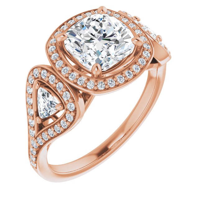 Cubic Zirconia Engagement Ring- The Cordelia (Customizable Cathedral-set Cushion Cut Design with 2 Trillion Cut Accents, Halo and Split-Shared Prong Band)