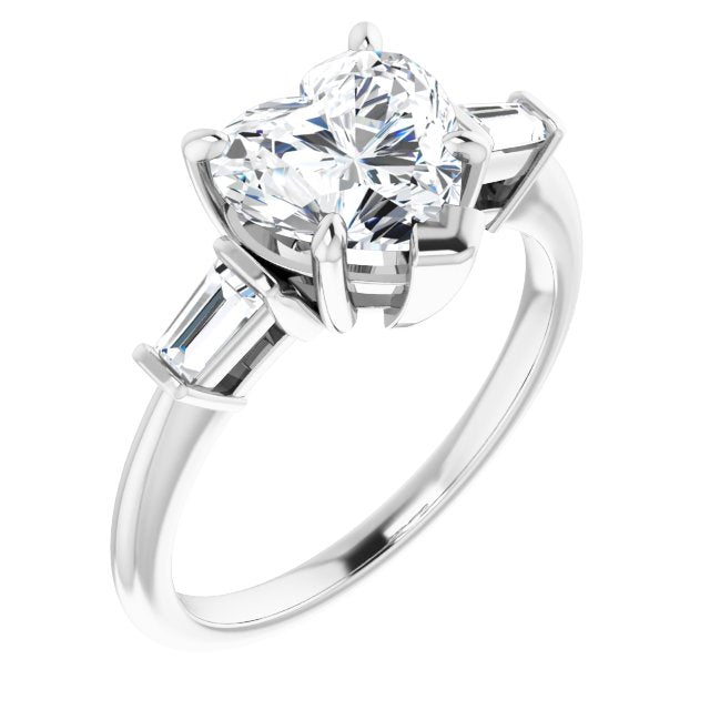 Cubic Zirconia Engagement Ring- The Dayanna Guadalupe (Customizable 3-stone Heart Cut Design with Dual Baguette Accents))