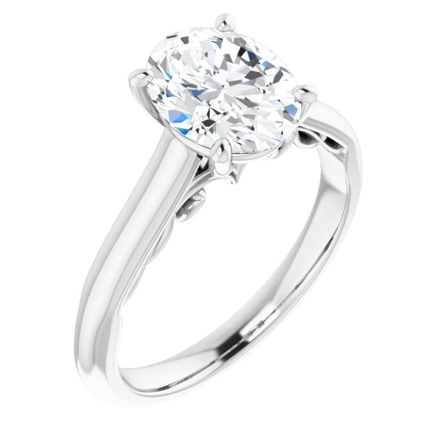 10K White Gold Customizable Oval Cut Cathedral Solitaire with Two-Tone Option Decorative Trellis 'Down Under'