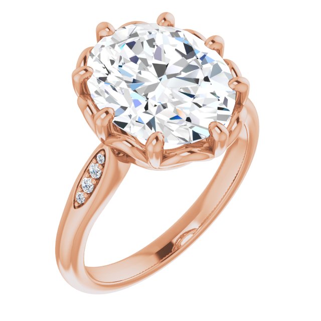 10K Rose Gold Customizable 9-stone Oval Cut Design with 8-prong Decorative Basket & Round Cut Side Stones