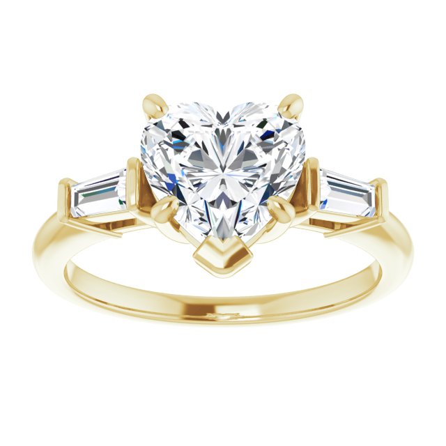 Cubic Zirconia Engagement Ring- The Dayanna Guadalupe (Customizable 3-stone Heart Cut Design with Dual Baguette Accents))