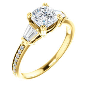 CZ Wedding Set, featuring The Hazel Rae engagement ring (Customizable Cushion Cut Design with Quad Baguette Accents and Pavé Band)