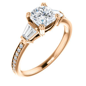 Cubic Zirconia Engagement Ring- The Hazel Rae (Customizable Cushion Cut Design with Quad Baguette Accents and Pavé Band)