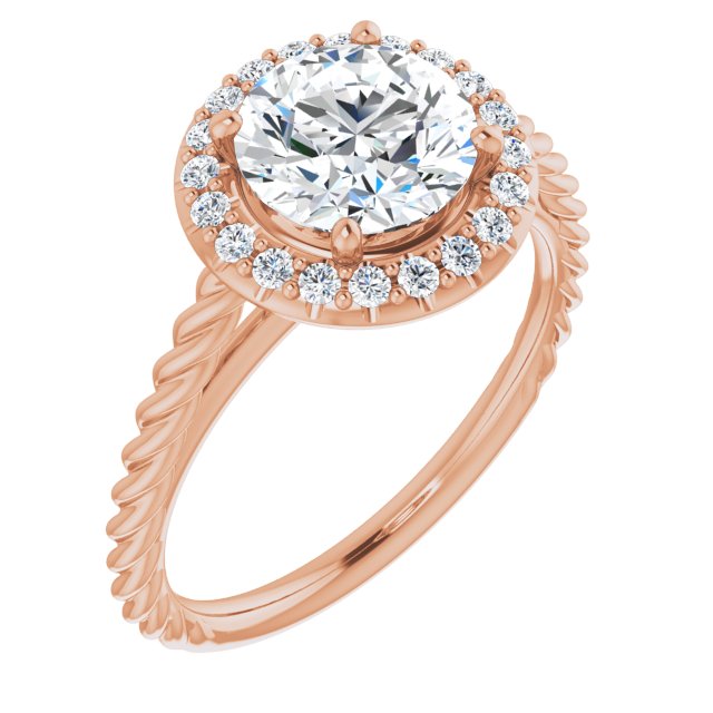 10K Rose Gold Customizable Cathedral-set Round Cut Design with Halo and Twisty Rope Band