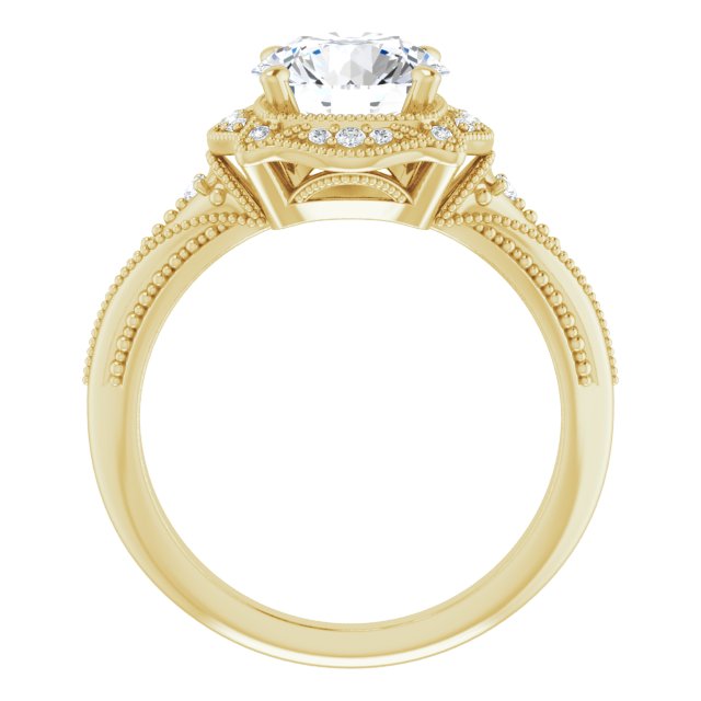 Cubic Zirconia Engagement Ring- The Ashton (Customizable Vintage Round Cut Design with Beaded Milgrain and Starburst Semi-Halo)