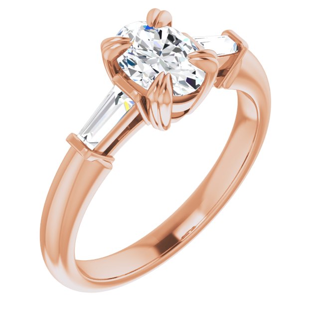 10K Rose Gold Customizable 3-stone Oval Cut Design with Tapered Baguettes