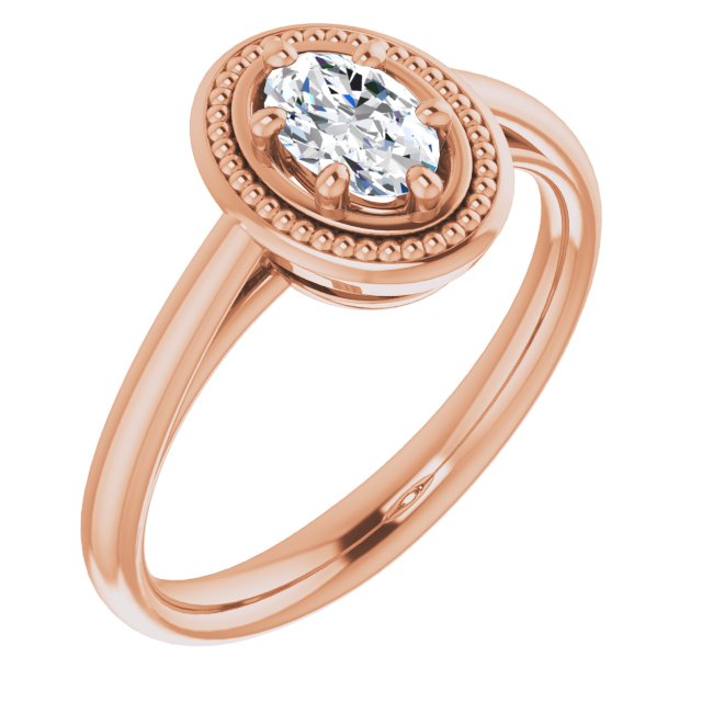 10K Rose Gold Customizable Oval Cut Solitaire with Metallic Drops Halo Lookalike