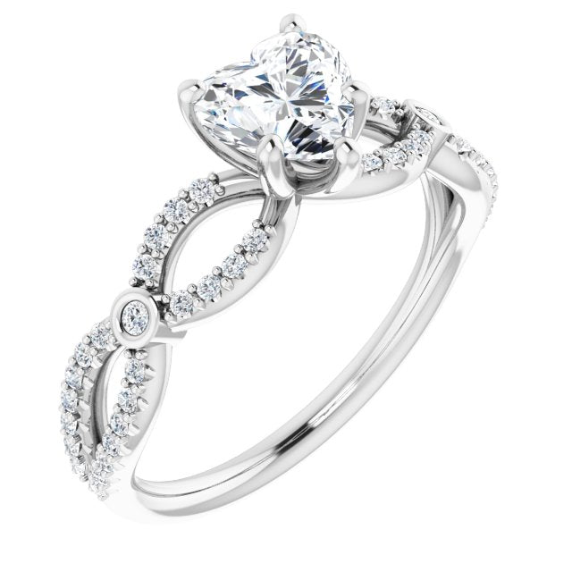 10K White Gold Customizable Heart Cut Design with Infinity-inspired Split Pavé Band and Bezel Peekaboo Accents